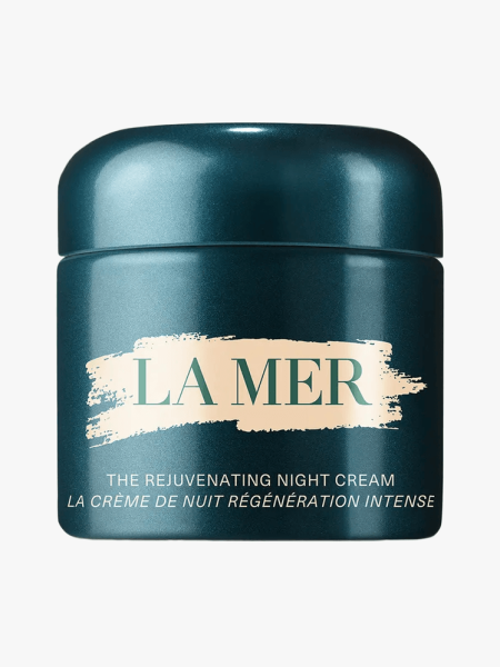 La Mer The Rejuvenating Night Cream in branded component on a light gray background